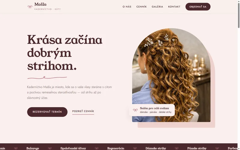 Web Kaderníctvo Mašla — úvodná stránka