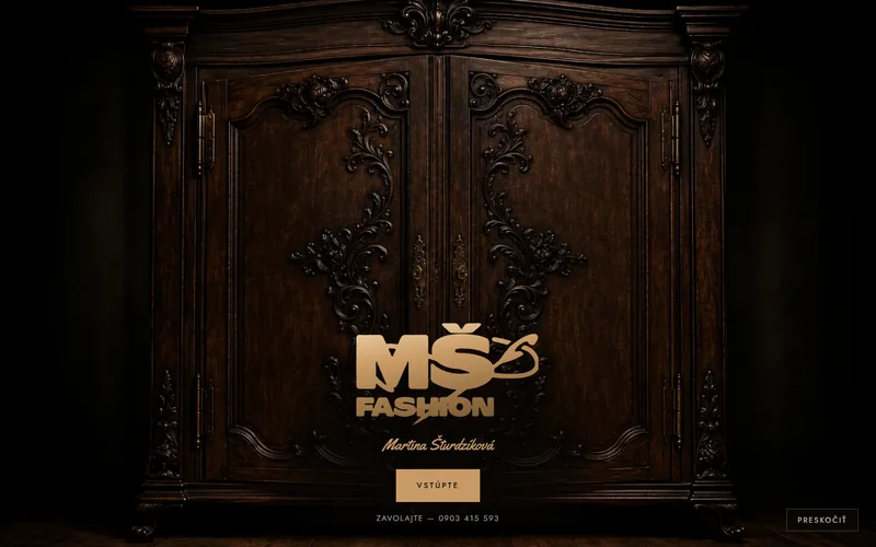 Web Krajčírstvo MŠ Fashion — úvodná skriňa